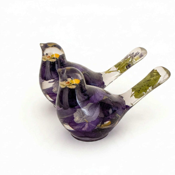 Pansy Garden Duo | Pansy Resin Bird Pair Decor