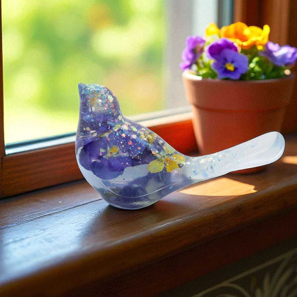 Blossom Song Bird - Handmade Pansy Bird Decor with Real Flowers