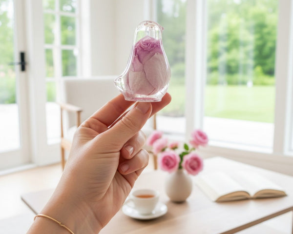 Pink rose resin bird decor with preserved soft pink rose inside clear resin, handmade artisan craft