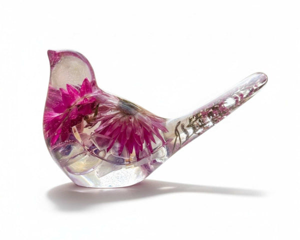 Strawflower Enchanted Bloom Fluorite Gemstone Handmade Resin Bird