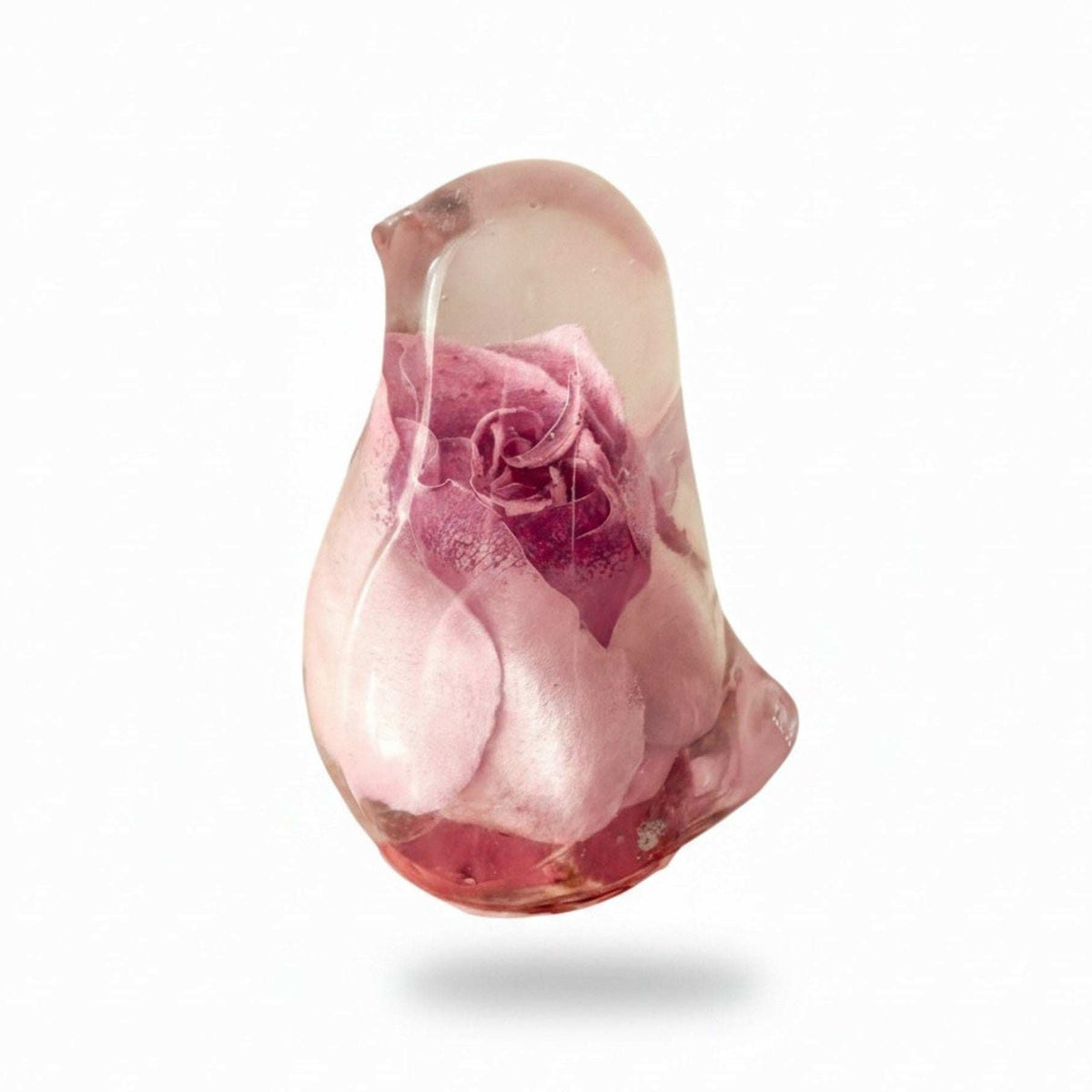 Handcrafted pink rose resin bird decor with preserved blush rose inside, unique romantic keepsake