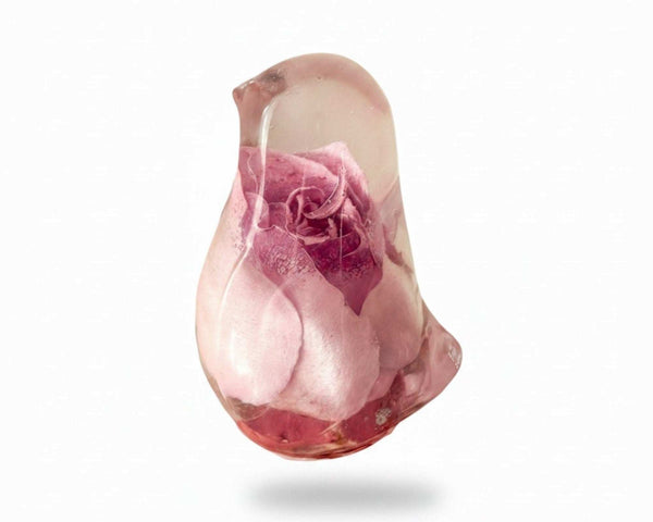 Handcrafted pink rose resin bird decor with preserved blush rose inside, unique romantic keepsake