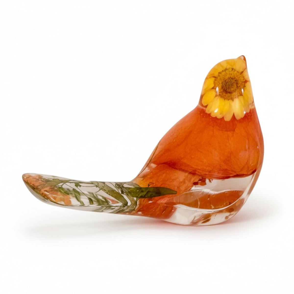 Sunset Bloom Songbird | Orange Rose Resin Bird Decor