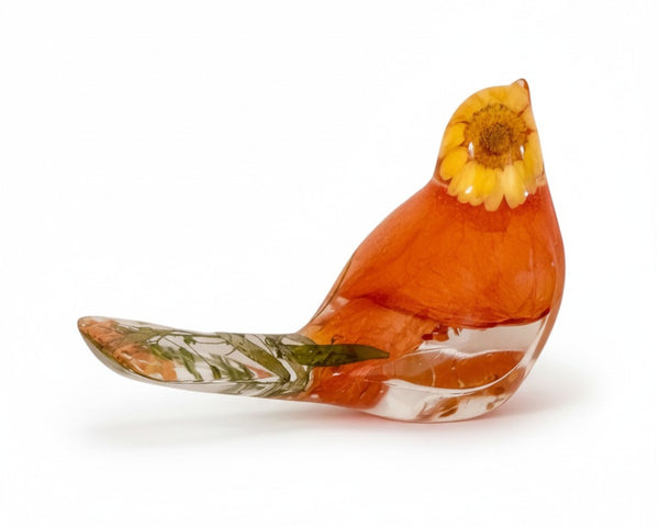 Sunset Bloom Songbird | Orange Rose Resin Bird Decor