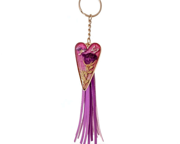 Purple Blossom Heart Bag Charm | Pressed Flower Resin Charm