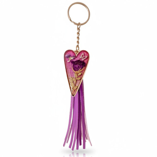 Purple Blossom Heart Bag Charm | Pressed Flower Resin Charm