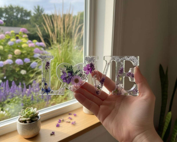 Pressed Flower Resin Decor Violet LOVE 