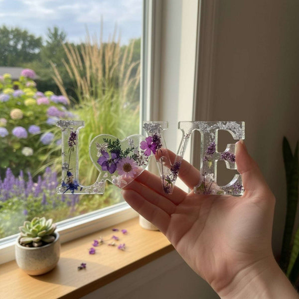 Pressed Flower Resin Decor Violet LOVE 