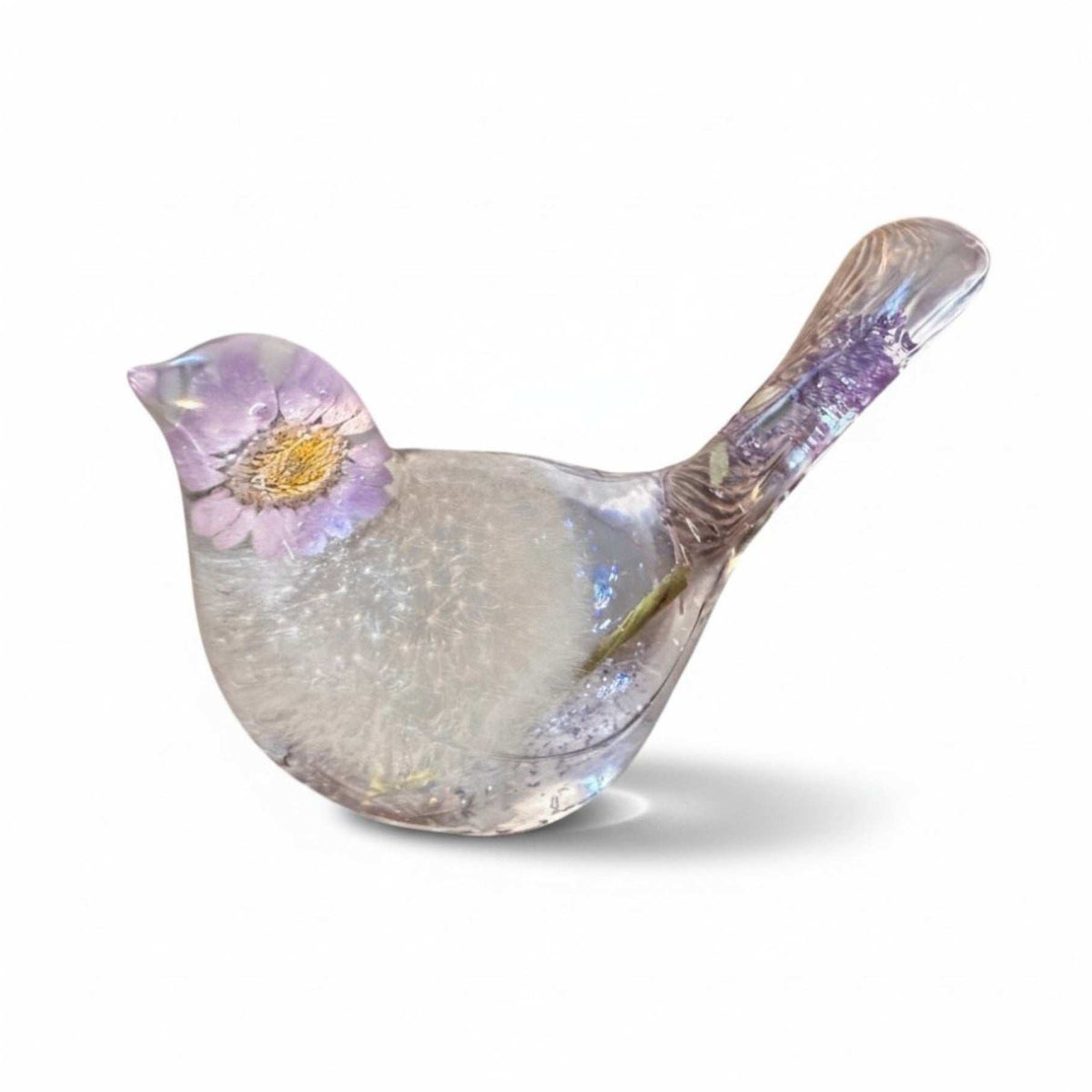 Purple Petal Dreams Art: Handmade Purple Dandelion Resin Bird