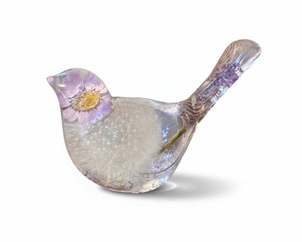 Purple Petal Dreams Art: Handmade Purple Dandelion Resin Bird