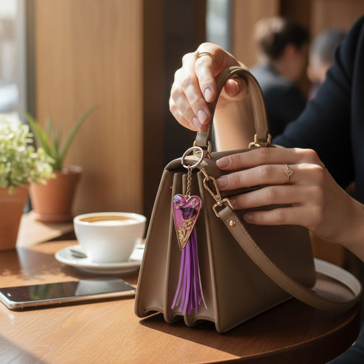 Purple Blossom Heart Bag Charm | Pressed Flower Resin Charm