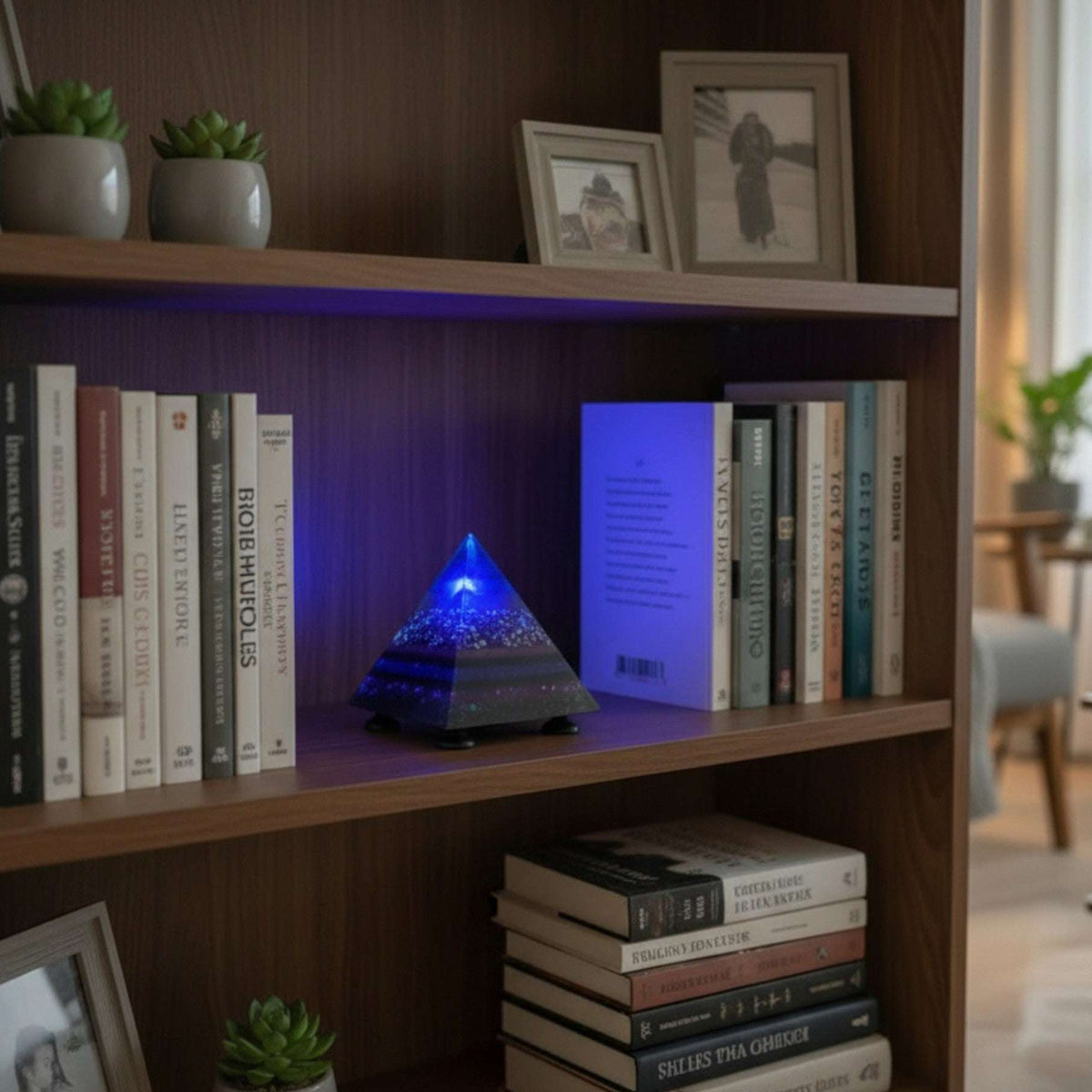 Amethyst Midnight Glow Pyramid - Handmade LED Resin Pyrmaid Decor