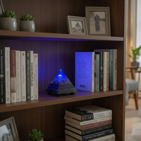 Amethyst Midnight Glow Pyramid - Handmade LED Resin Pyrmaid Decor