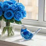 Azure Songbirds of Serenity - Handmade Blue Rose Petal Resin Bird