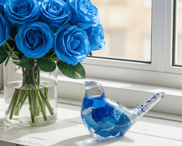 Azure Songbirds of Serenity - Handmade Blue Rose Petal Resin Bird