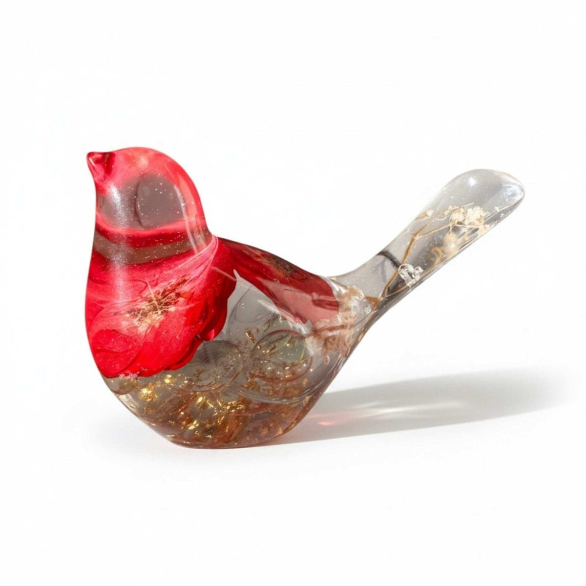 Red Rose Floral Bird - Romantic Handmade Resin Bird Decor with Real Flowers