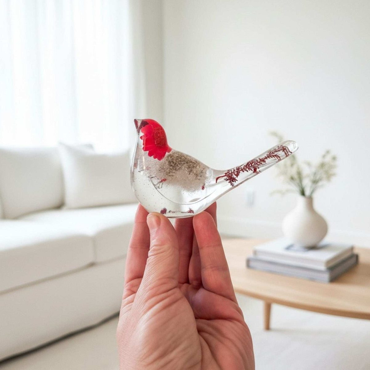 Red Wishes Songbird | Dandelion Resin Bird Decor