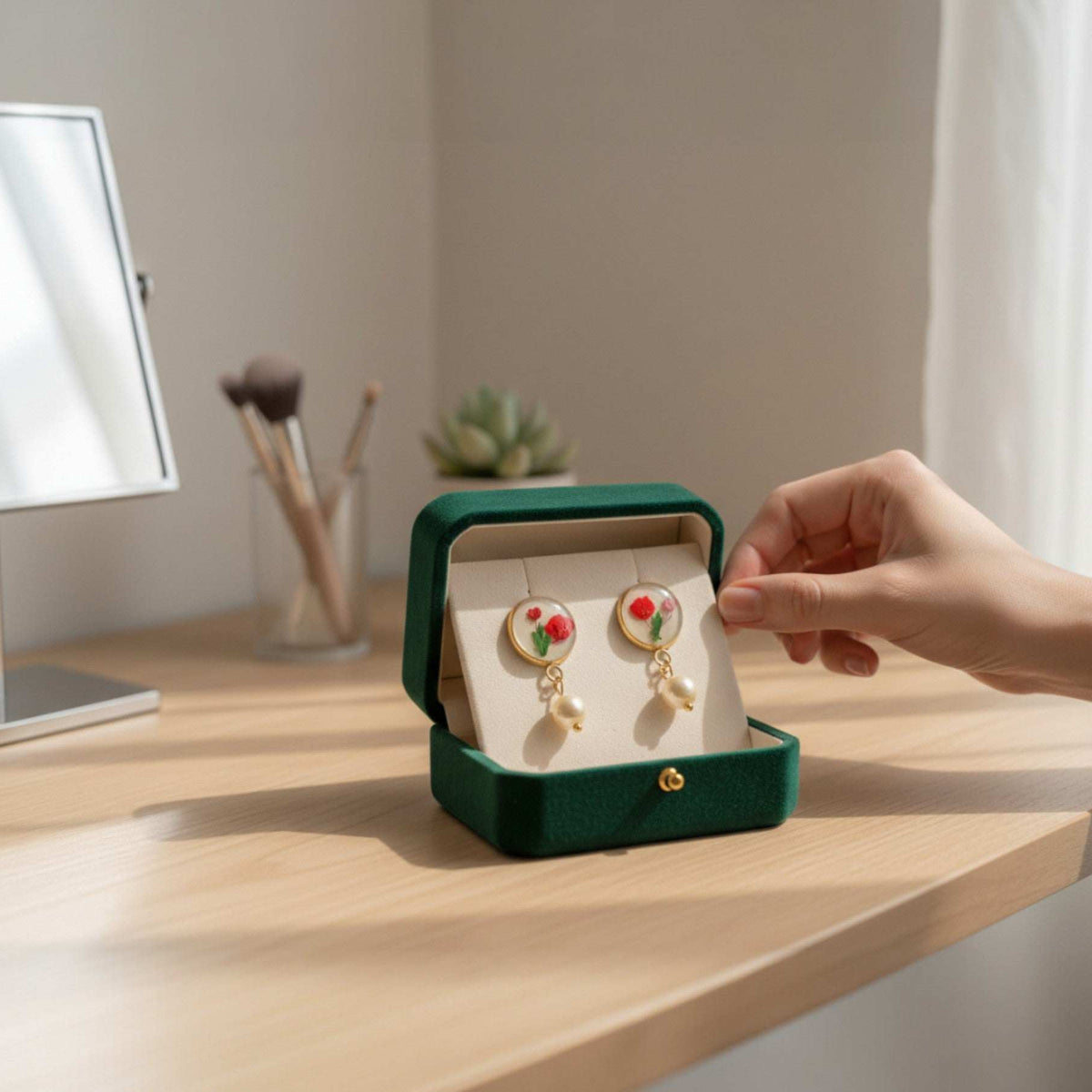 Petite Rose Pearl Drop Studs | Handmade with Real Flowers set in Resin