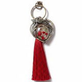 Scarlet Heart Bag Charm floral heart bag charm handmade with real dried red flowers dragonfly charm and red tassel