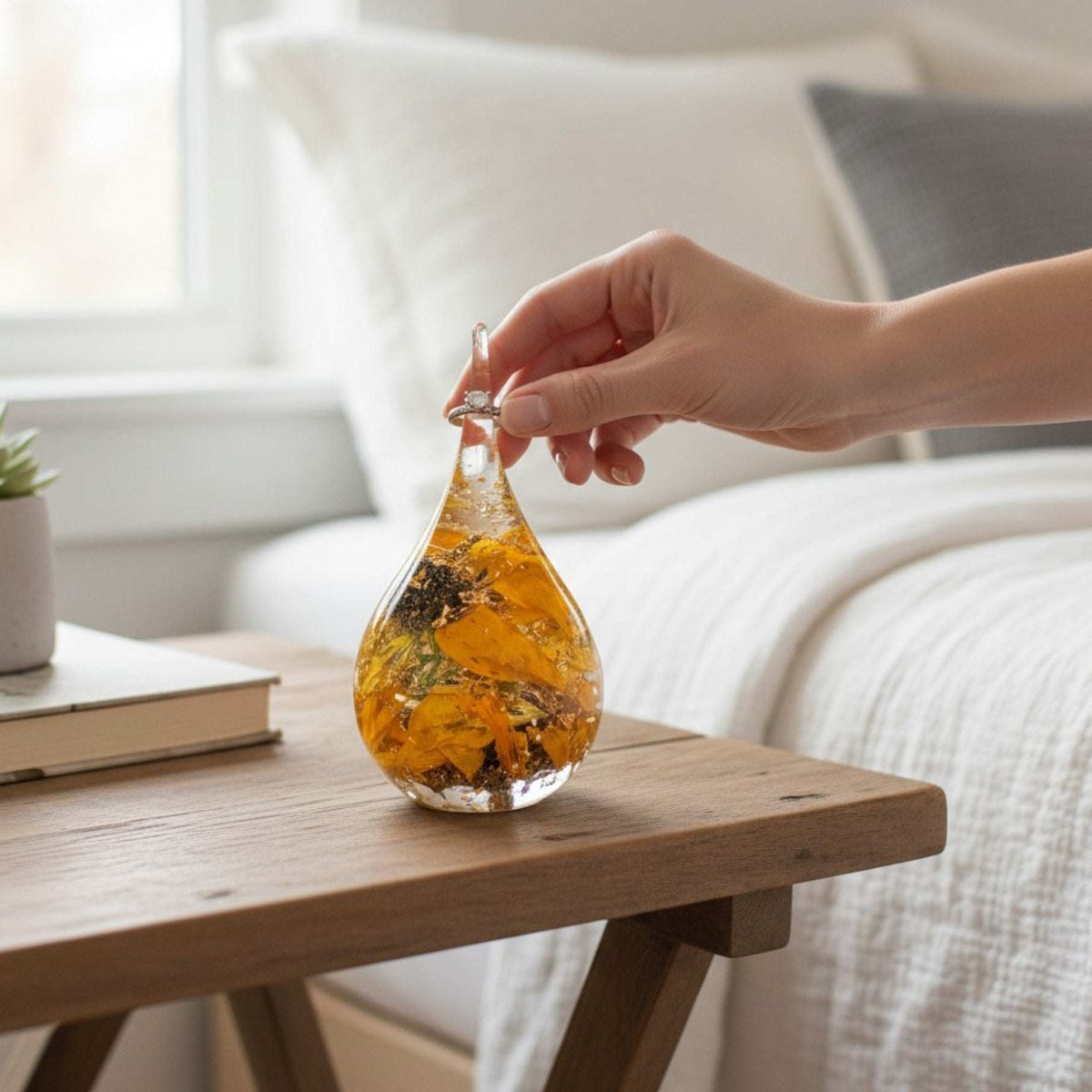 Resin Ring Holder: Golden Petal Drop Keepsake with Real Flowers