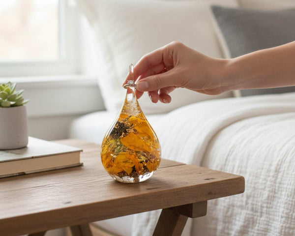 Resin Ring Holder: Golden Petal Drop Keepsake with Real Flowers