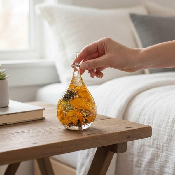 Resin Ring Holder: Golden Petal Drop Keepsake with Real Flowers