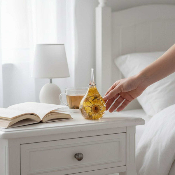 Summer Solstice  Sunflower resin ring holder featuring a real yellow sunflower and gold leaf accents.