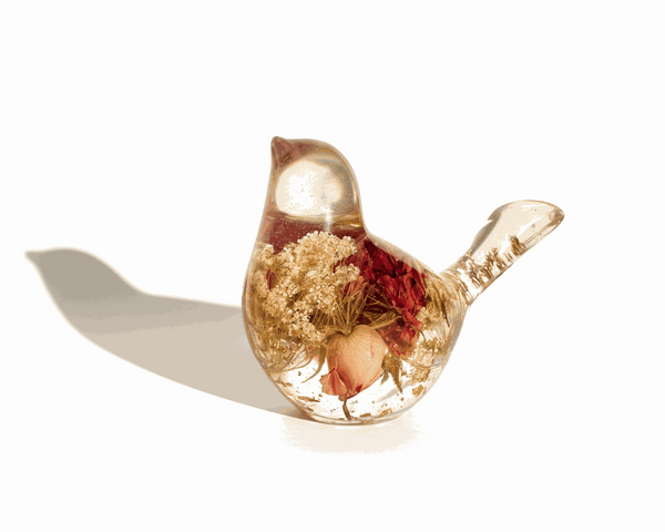 Eternal Rose Bird - Handmade Resin Bird with Real Flowers & Gold Leaf