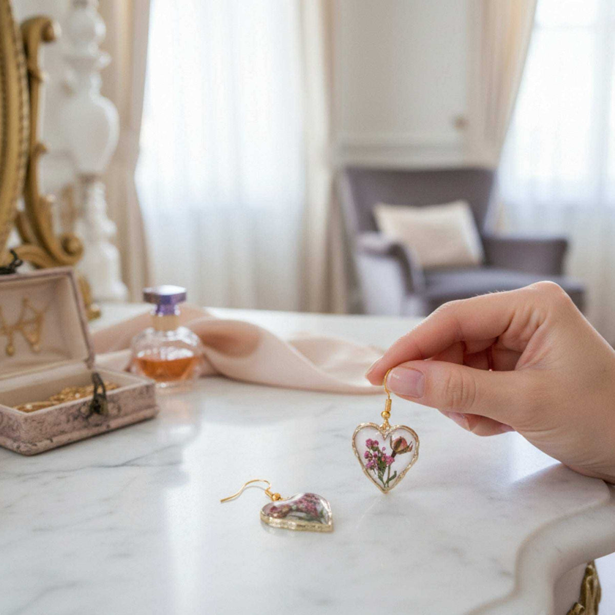 Romance Hearts | Real Pink Rose & Meadow Handmade Bloom Resin Earrings