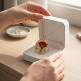 Eternal Rose & Gold Leaf Pendant | Handmade Real Floral Resin Jewelry