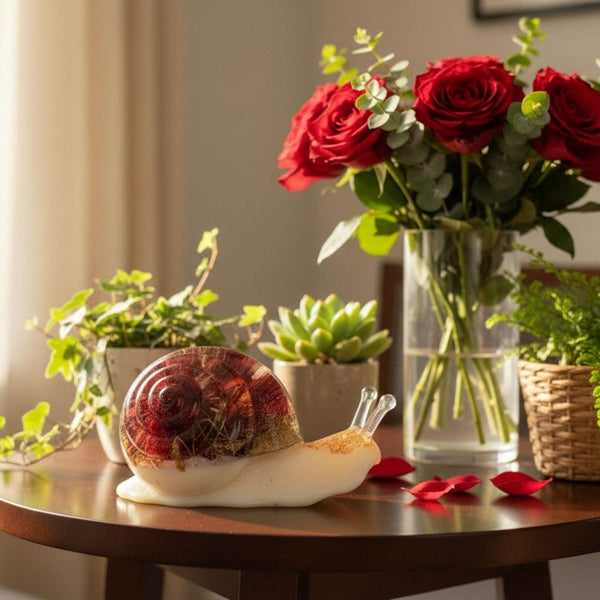 Handmade Rose Resin Snail Statue | Botanical Real Flower Home Decor