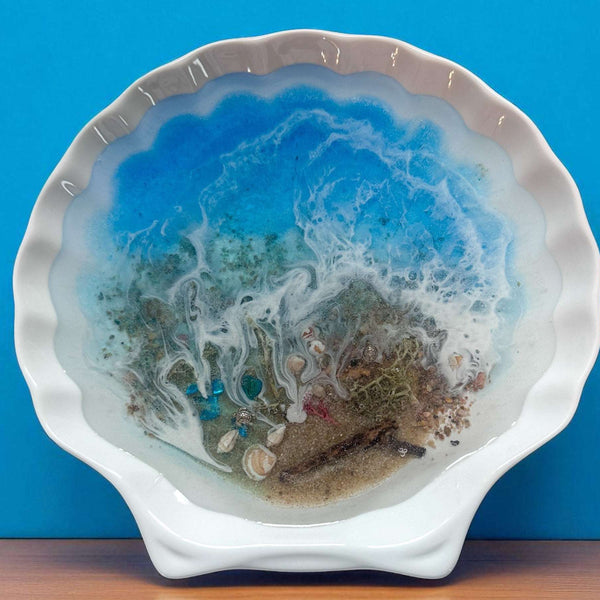 Ocean Breeze Seashell Porcelain Tray - Handmade Resin Seashell Tray
