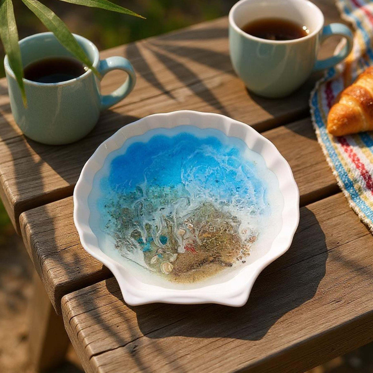Ocean Breeze Seashell Porcelain Tray - Handmade Resin Seashell Tray