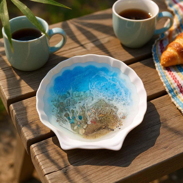 Ocean Breeze Seashell Porcelain Tray - Handmade Resin Seashell Tray