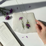 Birth Month Teardrop Pendant -Custom Order Real Pressed Flower Jewelry