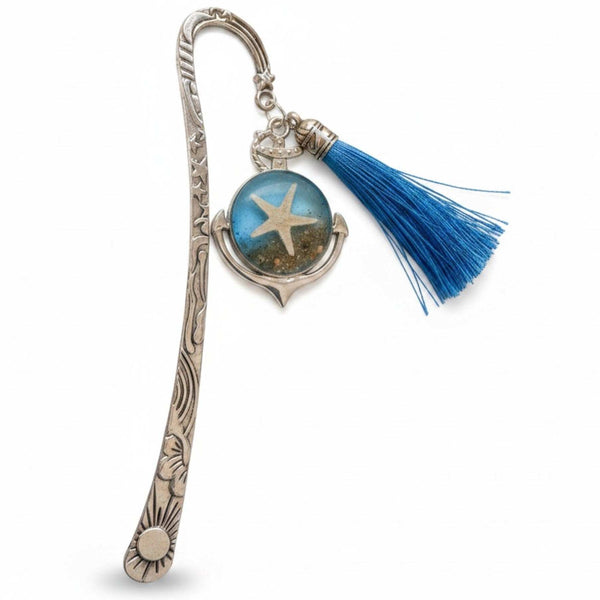 Ocean Anchor Bookmark ocean resin bookmark handmade with real sand seashells and sea turtle in silver anchor charm
