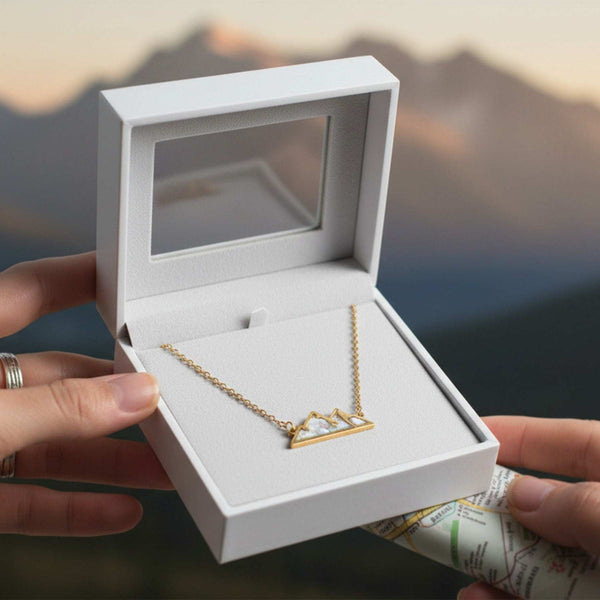 Handmade Gold Mountain Pendant Necklace with Northern Lights