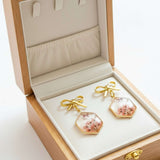 Pink Butterfly & Boreal Spring Bloom Handmade Hexagon Earrings