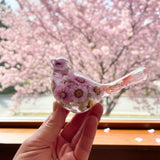 Pink Blossom botanical resin bird with real flowers and fluorite stones