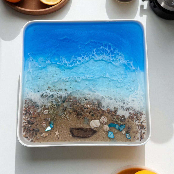 Ocean Dreams Porcelain Tray - Handmade Resin Ocean Tray with Seashells