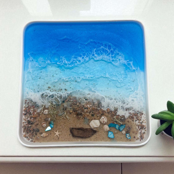 Ocean Dreams Porcelain Tray - Handmade Resin Ocean Tray with Seashells