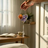 Botanical Heart Suncatcher | Handmade Pressed Purple Pansy & Gold Leaf
