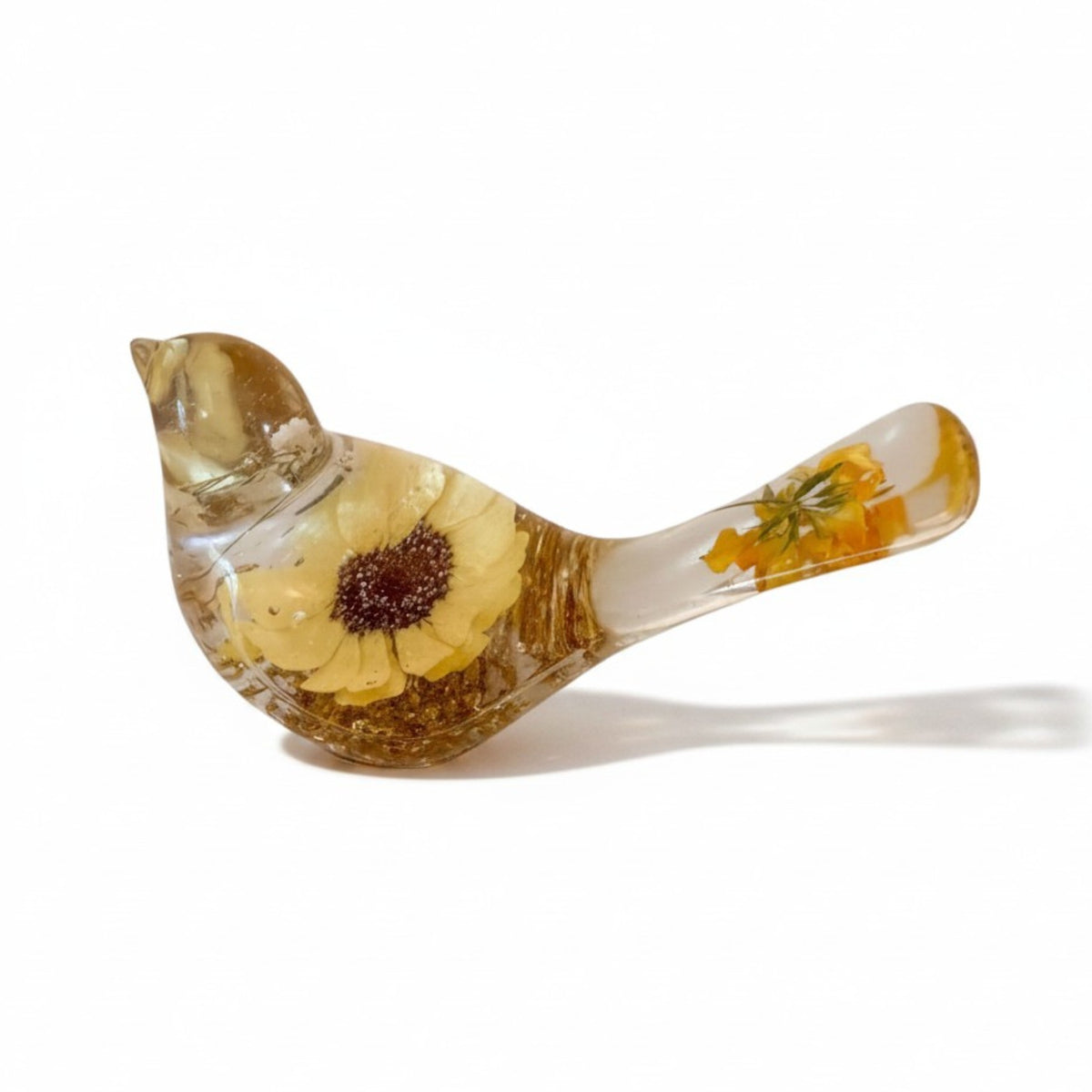 Sunflower Sunny Songbird - Handmade Pressed Flower Resin Bird Decor