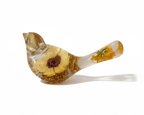 Sunflower Sunny Songbird - Handmade Pressed Flower Resin Bird Decor