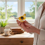 Sun-Kissed Songbird sunflower resin bird decor with real dried sunflower and gold leaf base