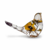 Sun-Kissed Songbird sunflower resin bird decor with real dried sunflower and gold leaf base