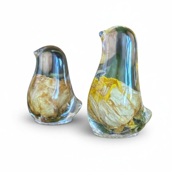 Golden Songbird - Handmade Yellow Rose Bloom Resin Bird Sculpture