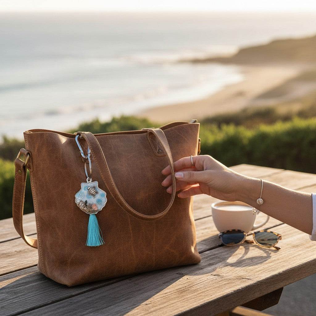 Ocean Seashell Bag Charm / Keychain - Handmade Resin Ocean Theme