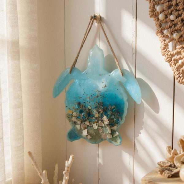 Turtle Wall Hanger - Handmade Resin Turtle Decor with real Seashells