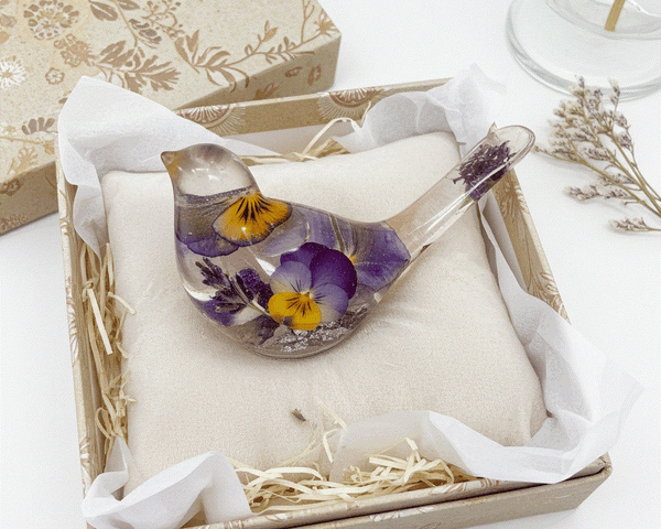 Purple Pansy Botanical Bird - Handmade Resin Floral Home Decor